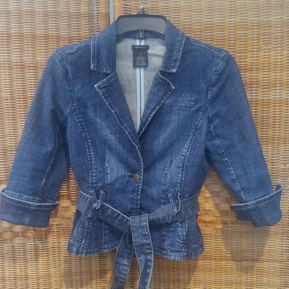 Jean Jacket. Emphasis brand. Size 2. Navy denim. Flattering fit.